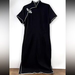 Bettie Page Black Midi Dress with White Accents